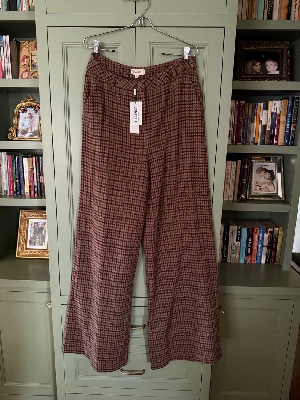 L'AGENCE NWT $475 Pilar Multi Brown Plaid Houndstooth Wide-Leg High-Rise Pant 8 - Picture 11 of 16